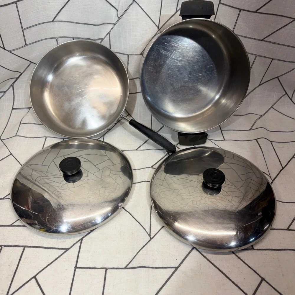 Revere Ware Copper‎ Bottom Cookware 6 Qt Pot 10 in Skillet Silver Vintage Set